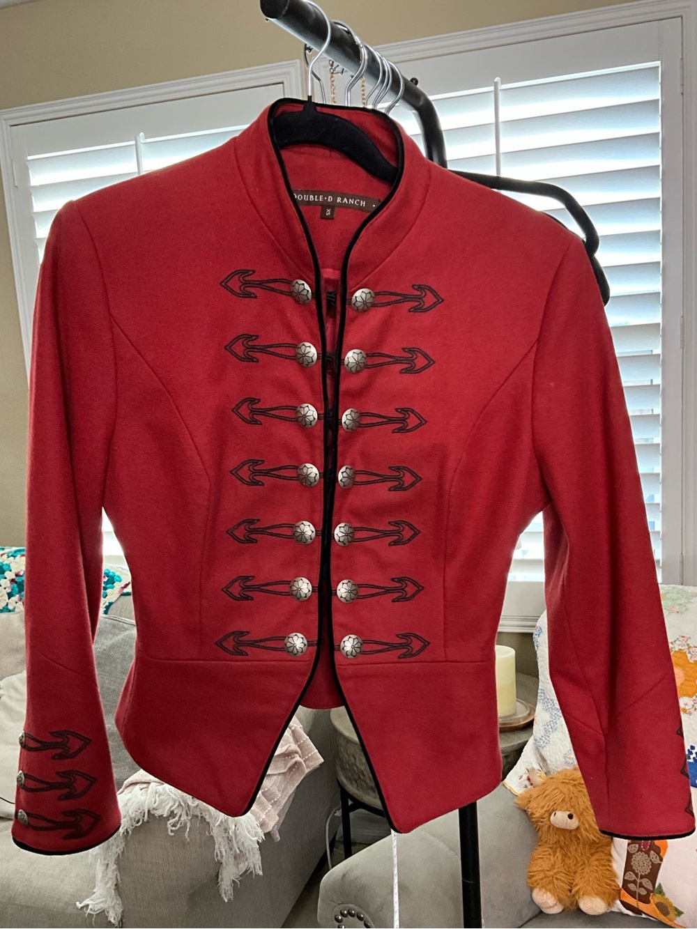 Double D Ranch Women's Wool Military-Style Coat with Silver Buttons